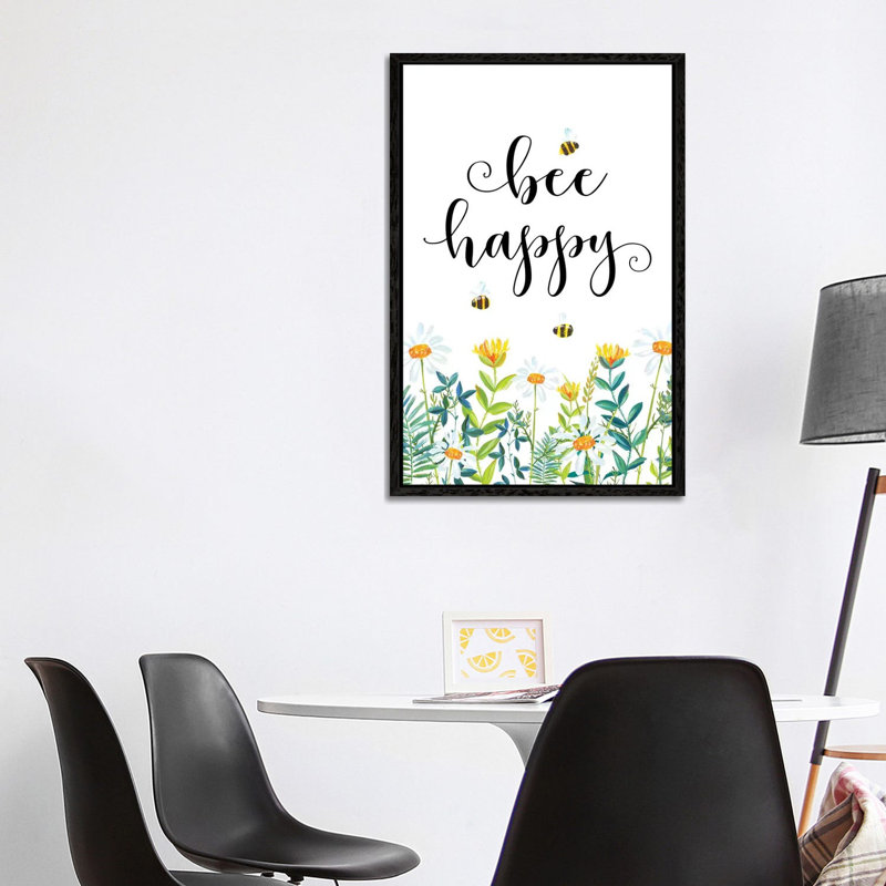Bee Happy - Print on Canvas, Black Framed, 101.6 cm H x 66.04 cm W