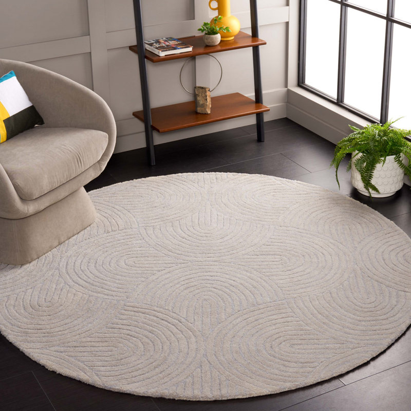 Chatham Hand Tufted Wool Cotton Abstract Rug in Gray, Round 6'