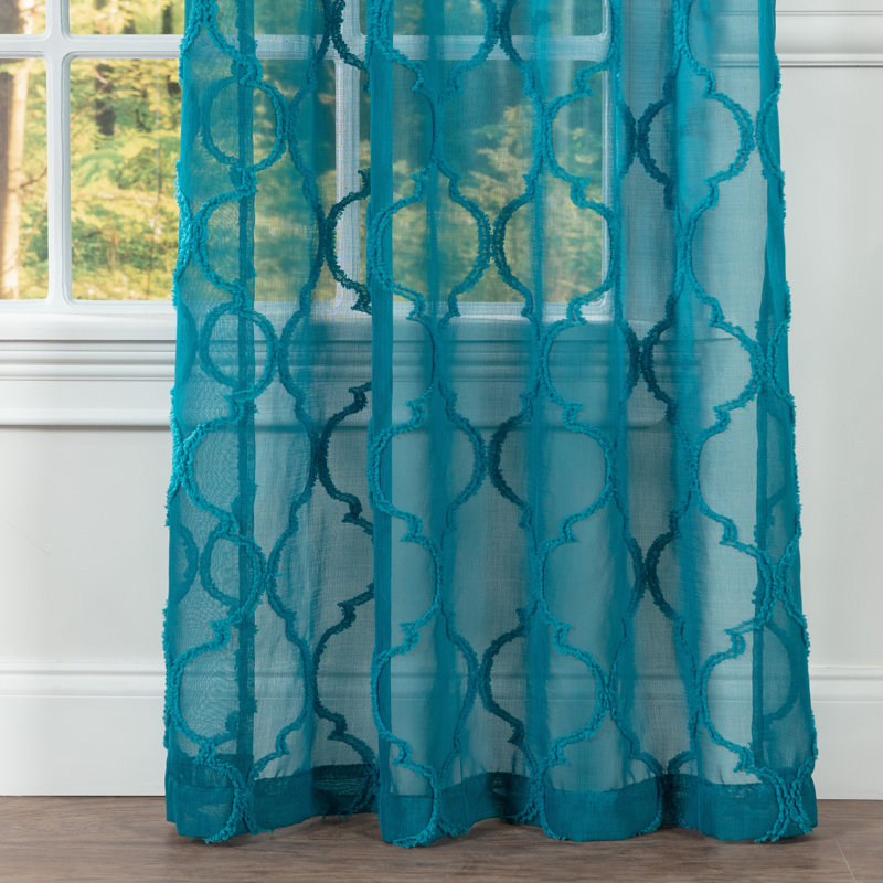 Paire de rideaux transparents avec œillets Ashat, L 52 po x L 108 po, Bleu sarcelle