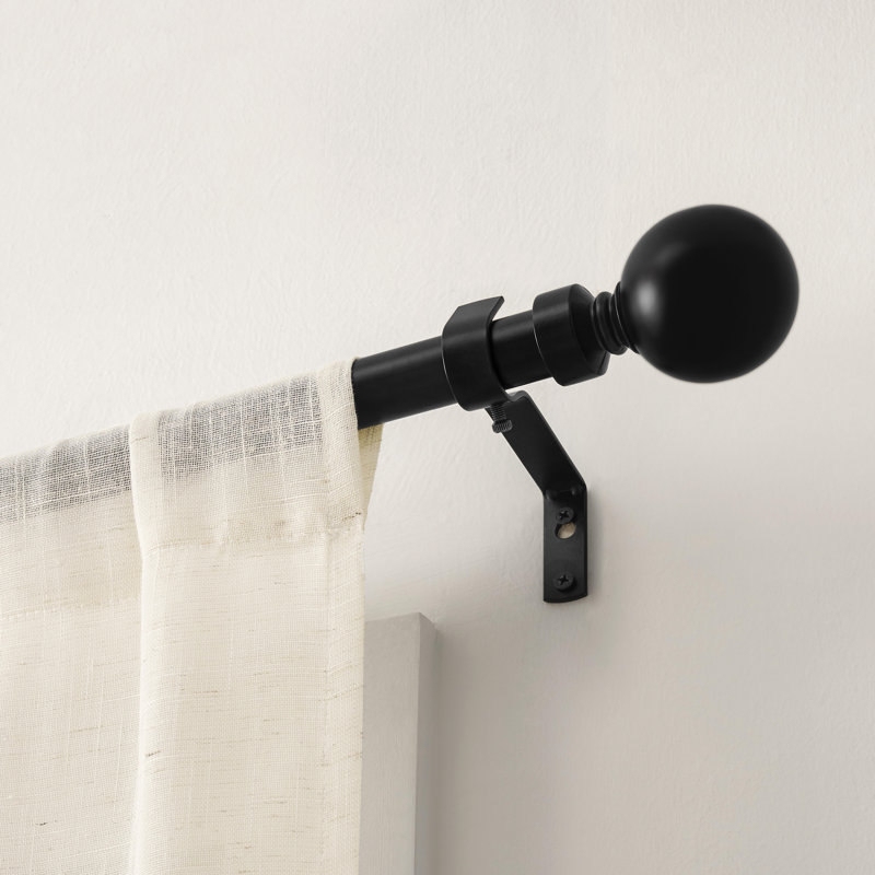 Tringle à rideaux simple réglable en métal robuste de 1 pouce, faiteaux à billes en acier, noir mat, 16" - 94"