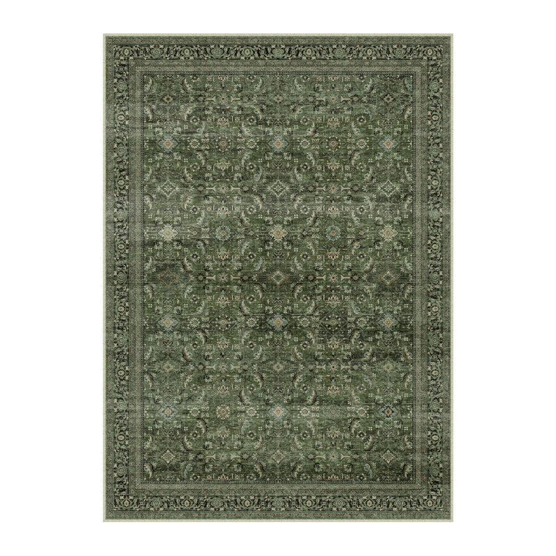Vintage Oriental Area Rug in Green, Rectangle 7'9" x 9'9"