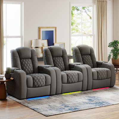 Siège de jeu pour fauteuil de cinéma inclinable électrique en cuir fleur avec plateau de chargement USB et porte-gobelets (ensemble de 3)