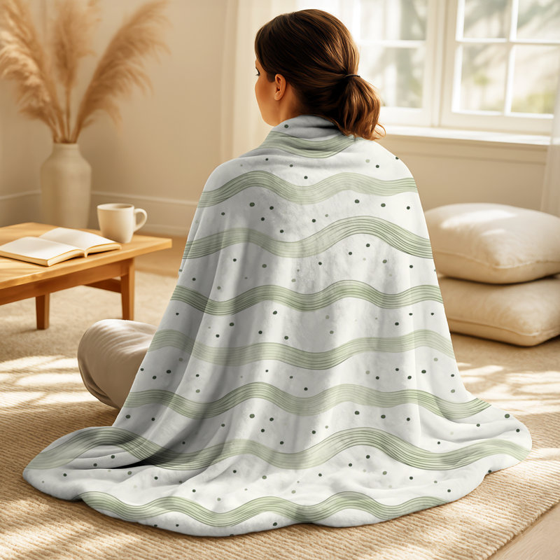 Jeté en laine Wave Dot Olive