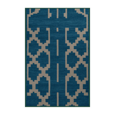 Machine Washable Trellis Green Area Rug