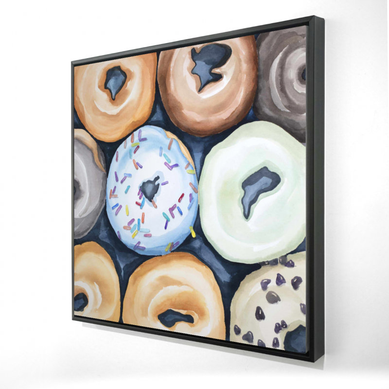 Watercolor Doughnuts with Icing Framed Canvas | Home Decor
