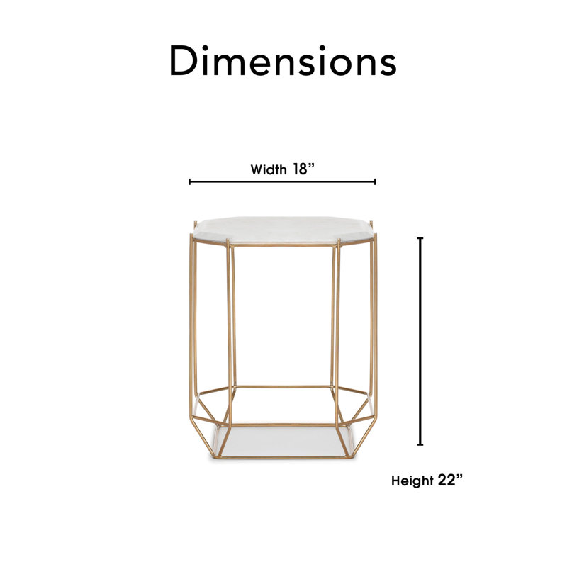 White Marble Top Accent Table with Gold Metal Base, 26"