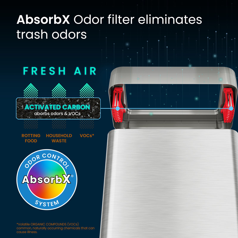 16 Gallon Silver Stainless Steel Wheeled Trash Can with Odor Filters