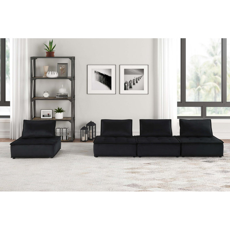 Aveline 160"W Velvet 4-Seater Modular Sectional Sofa, 29" H x 160" W x 40" D