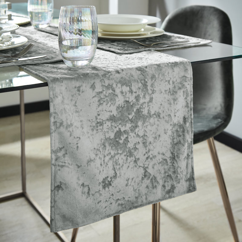 Crushed Velvet Runner, 33cm W x 220cm L, Silver