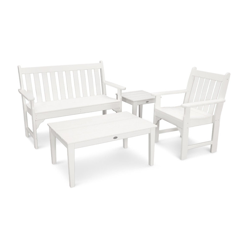 POLYWOOD Vineyard 4-Piece Bench Seating Set, White