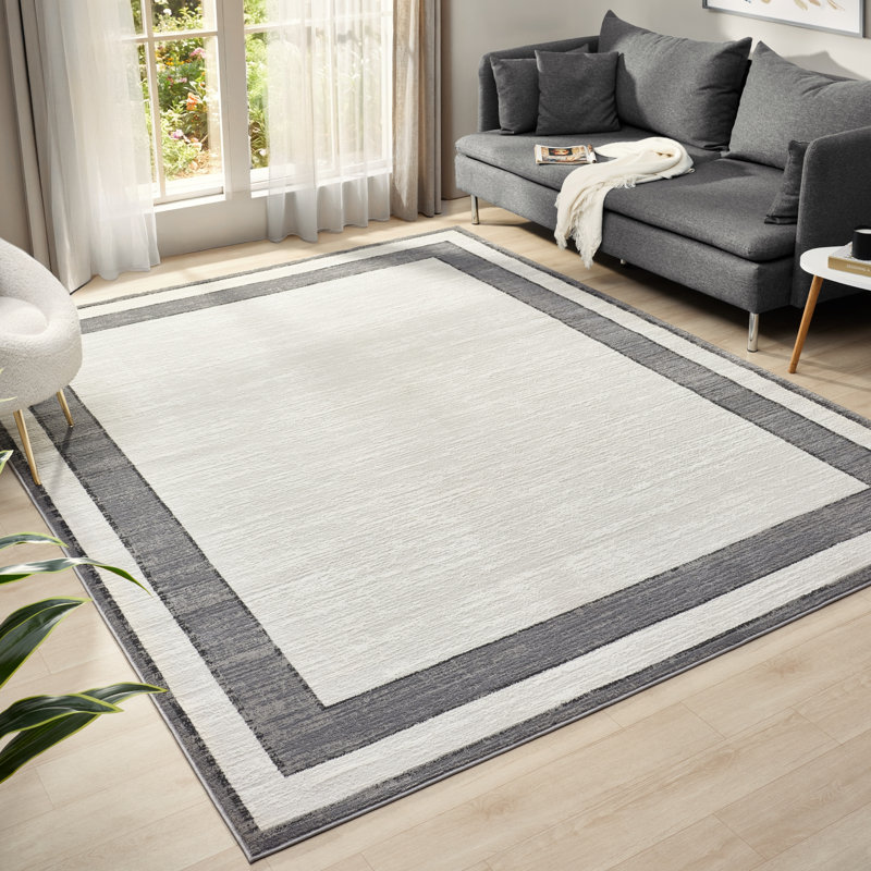 Bunnell Framed Border Area Rug, Rectangle 2'x3', Ivory/Grey