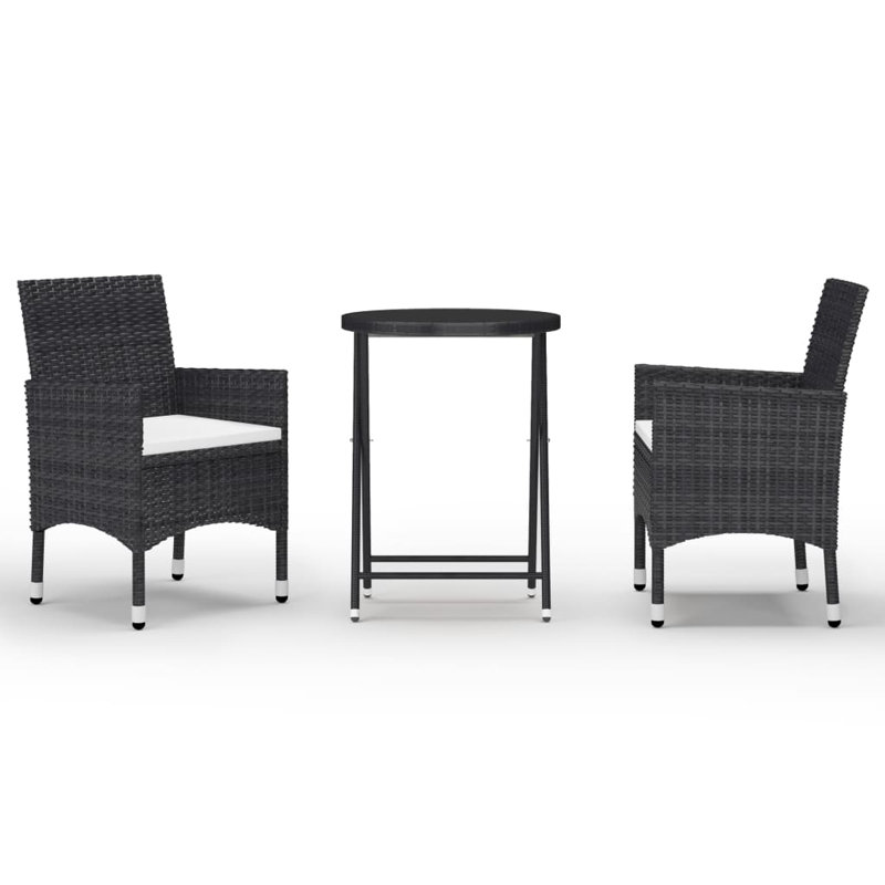 Patio 3 pièces avec coussins, Cadre noir / coussin crème