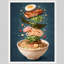 Floating Ramen Ingredients Illustration Framed Wall Art Prints - Modern Kitchen Decor-125211658-125211659