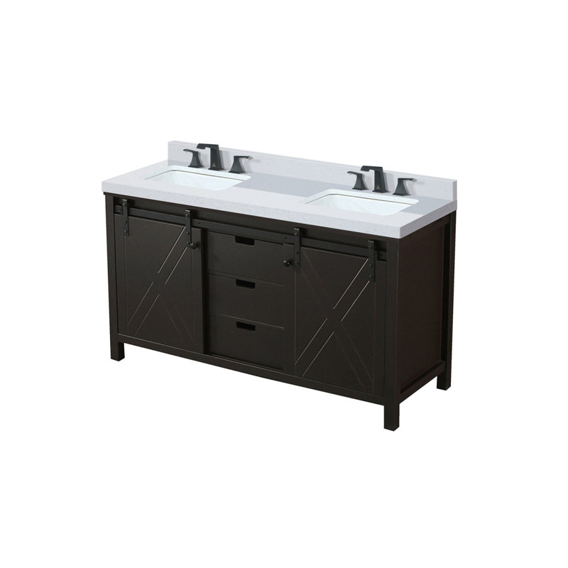 Meuble-lavabo double brun 60 po X P 22 po D, ensemble de comptoir et robinet en marbre de culture, Brun