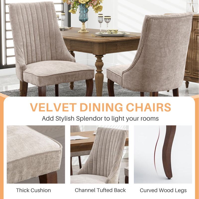 Velvet High-End Tufted Solid Wood Upholstered Dining Chair, Beige