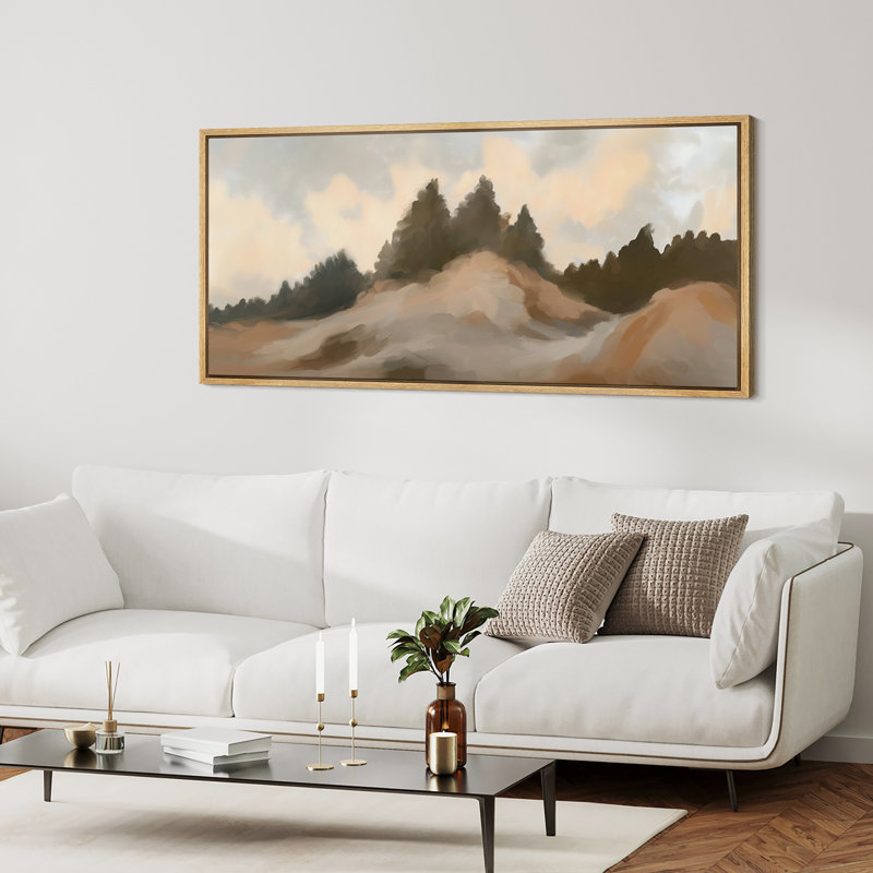 Abstract Forest Mountain - Oversized Framed Wall Decorations Canvas Print, Natural, 30" H x 60" W