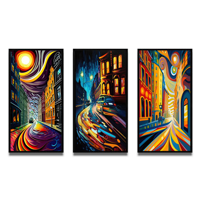 «Dynamic Cityscape In Retro Colors II», 3 pièces