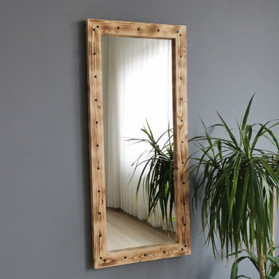 Rustic Wall-Mounted Mirror, 43.3 x 86.6 inches, Walnut Color | 100% Solid Pine Wood, Assembled, Adjustable Orientation | Perfect for Entryway, Living Room, or Bedroom Decor, Elegant and Functional Design
