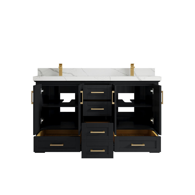 Boston 60 po X P 22 po De meuble-lavabo double en fer forgé, Calacatta Laza