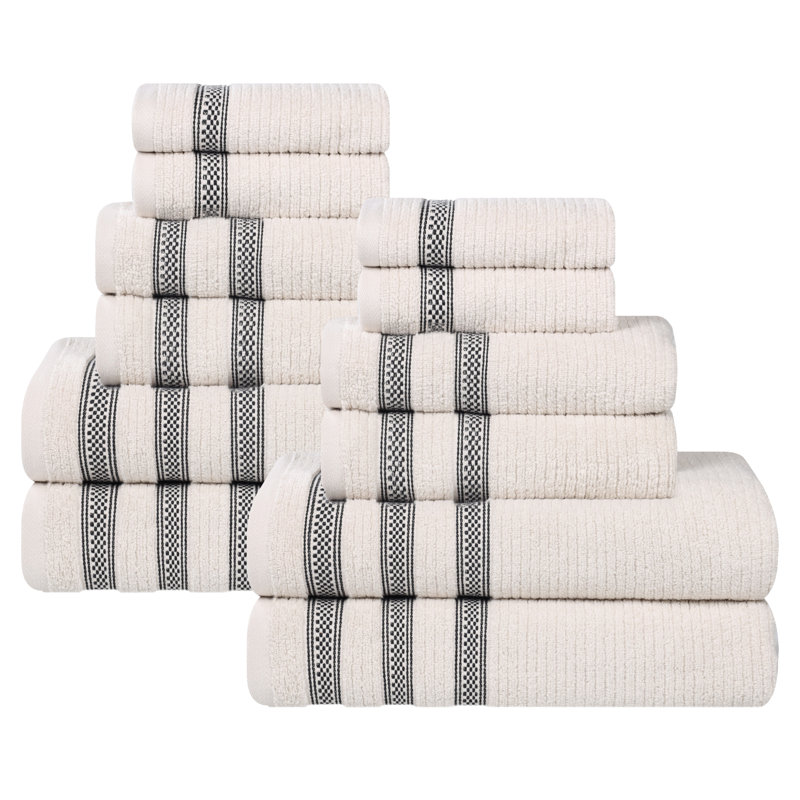  Ensemble de serviettes de salle de bain à motif géométrique côtelé Orletta, Pierre