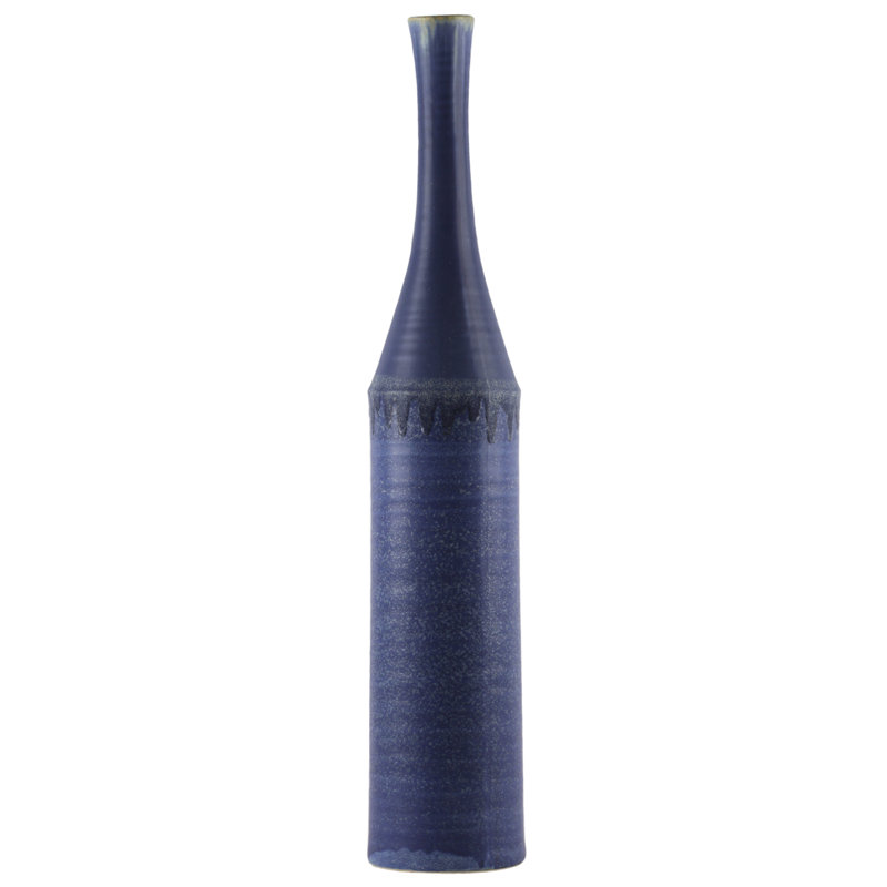 Vase de table en céramique, H 27 po x l 5 po x P 5 po, Bleu marine