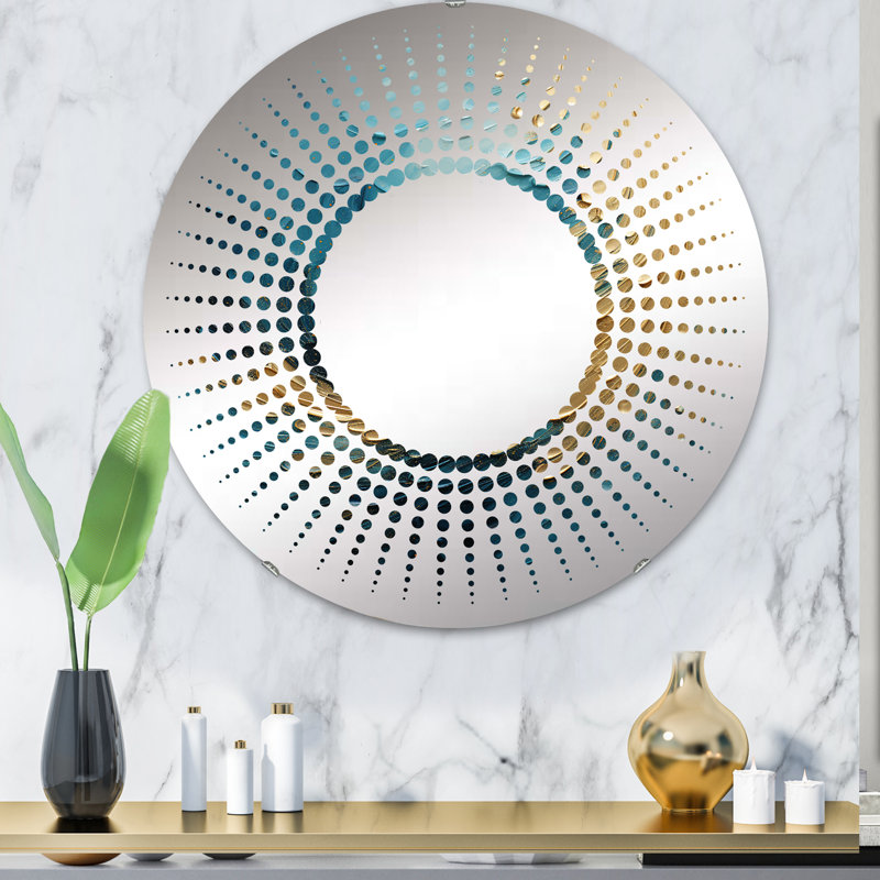 Miroir Starburst, H 23,6 po x l 23,6 po, Or bleu sarcelle spirale océanique I