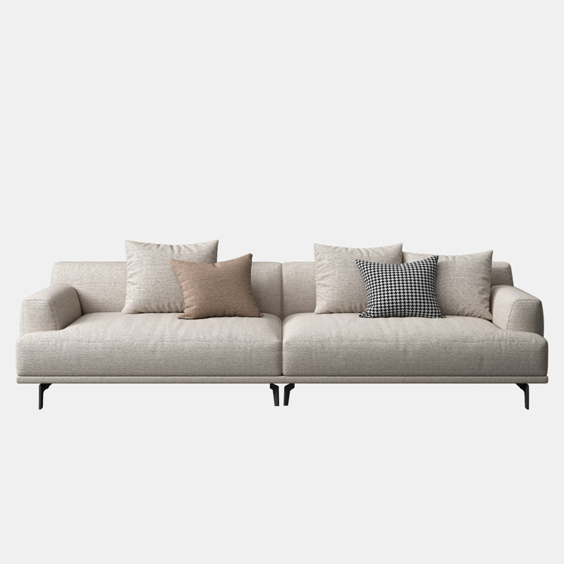 Kunming Square Arm Sofa with pillows, Beige Linen Blend, 29.9" H x 66.1" W x 37.4" D