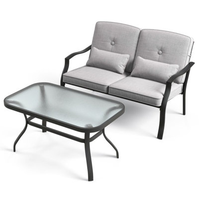 Ensemble de causeuse d'extérieur avec table basse et coussins de dossier