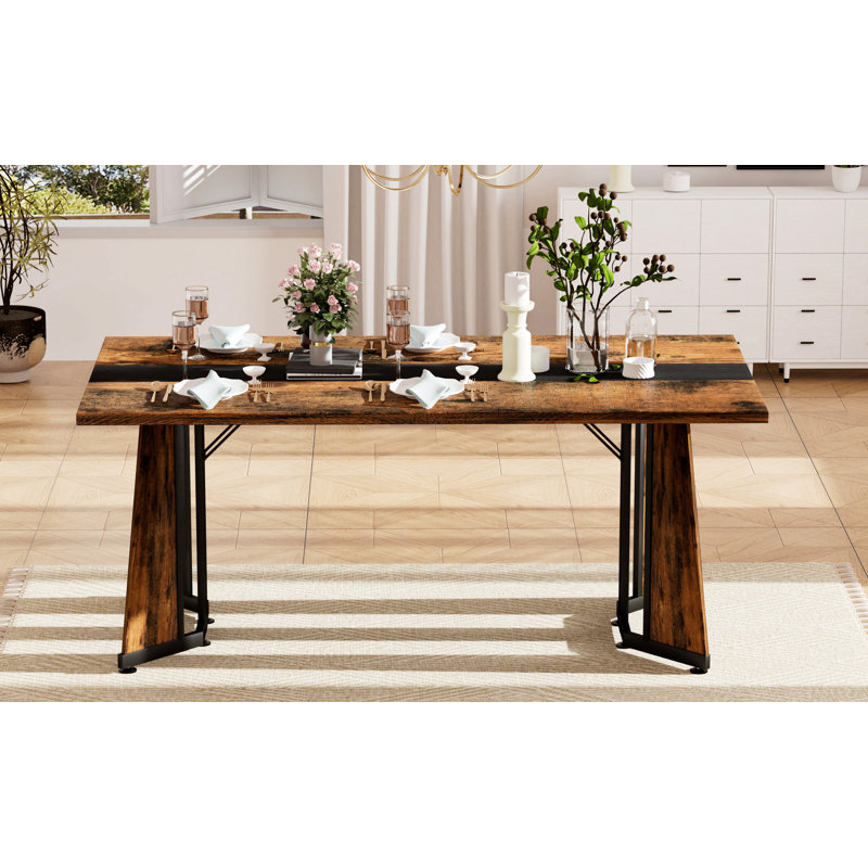 Grande table de salle à manger rectangulaire de 70,9 po, grand bureau imperméable pour 8 personnes, table de salle à manger familiale de luxe avec pieds réglables pour la cuisine, le salon et le bureau