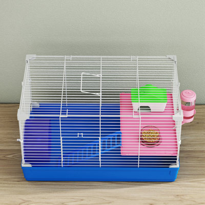 Cage à hamster 18,5 "avec roue d'exercice et bouteille d'eau bleu