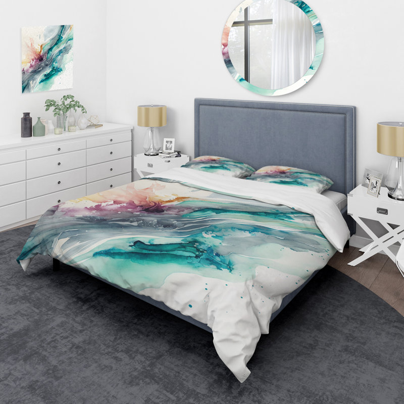 Ensemble de housse de couette en microfibre / polyester Celebrations In Turquoise Shades Of Blue III Bedding