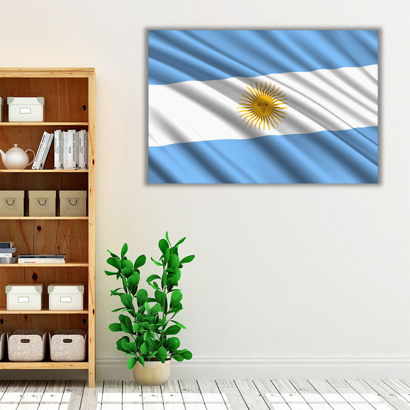 Drapeau argentin flottant - reproduction d'art sur toile, H 32 po x l 48 po