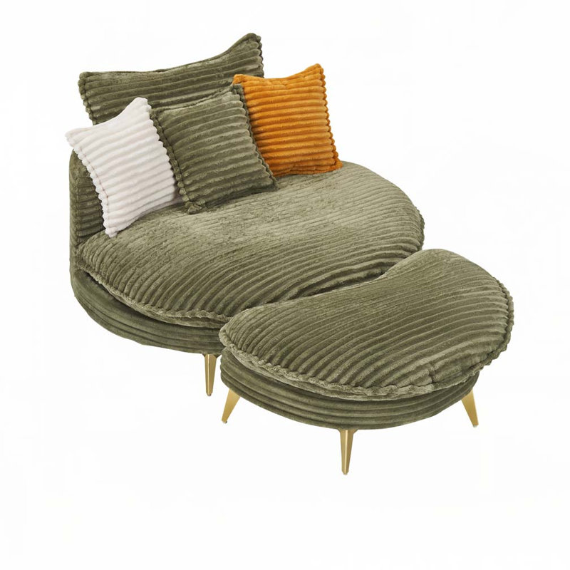 Chaise en velours côtelé avec repose-pieds, Vert