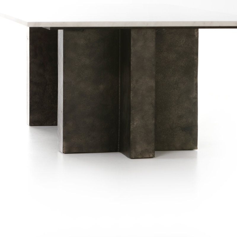 Terrell Marble Coffee Table, Polished White Marble