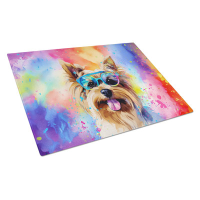 Yorkshire Terrier Hippie Dawg Glass Cutting Board Large