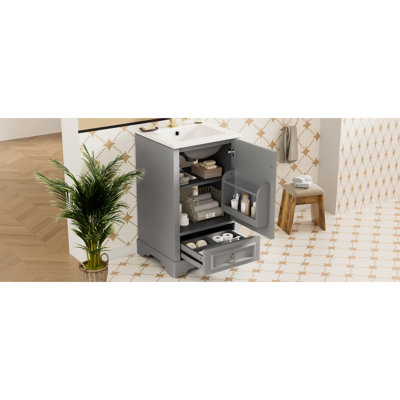 Modern Style 20" Bathroom Vanity With Aluminum Alloy Handle, Soft - Close Hinges, And Door Storage Rack For Design Compartment Drawer,