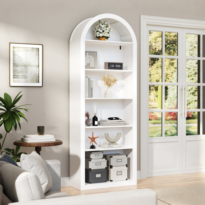 75.2" Tall Arched Bookshelf, 6-Tier Modern Bookcase, Freestanding Curved Etagere Display Rack For Living Room, Home Office, White