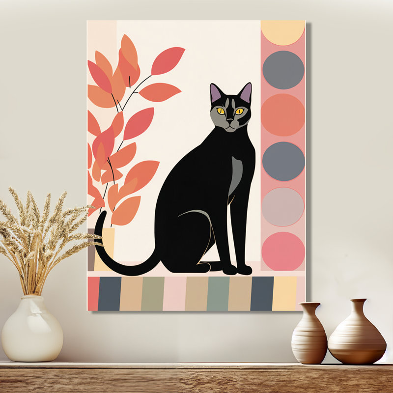 Portrait rétro d'un chat noir gracieux - chat, art mural, salon, Toile tendue, H 32 po x l 24 po x P 1 po