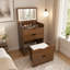 Bureau de coiffeuse 3-en-1 avec miroir éclairé à DEL et tabouret, coiffeuse à maquillage multifonctionnelle avec rangement caché, ensemble de coiffeuse compact pour le vestiaire de la chambre à coucher-129459595