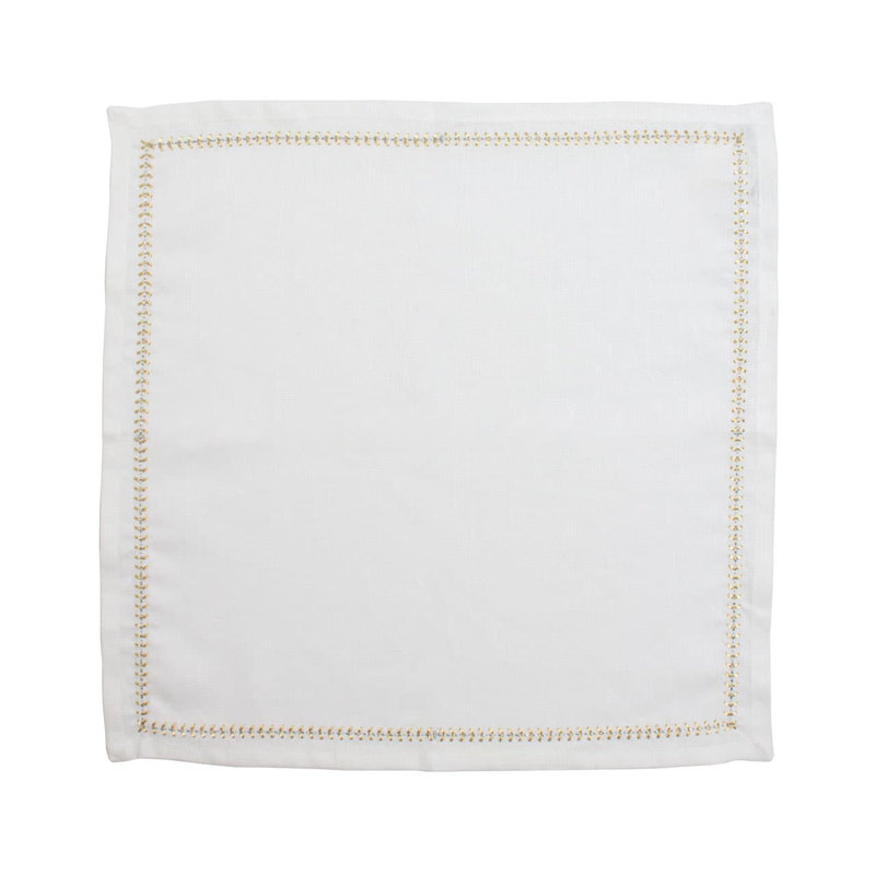 Herringbone Linen Napkin, White/Gold/Silver