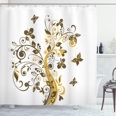 Ambesonne Floral Shower Curtain Swirled Branches Tree Print -  sc_349043_extralong