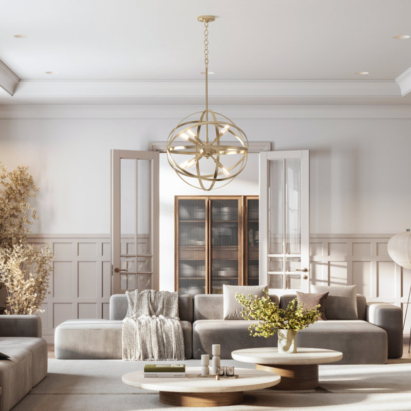 Kaston 9-Light 22” Wide Sphere Pendant Chandelier, Plated Gold