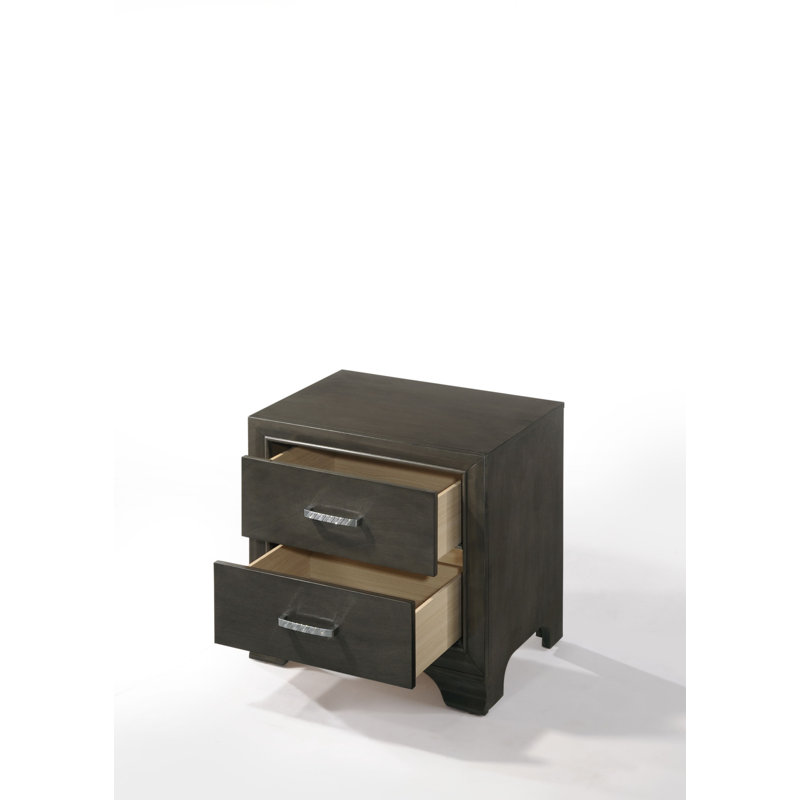 Raylan Nightstand with Drawers & Wooden Legs, Gray