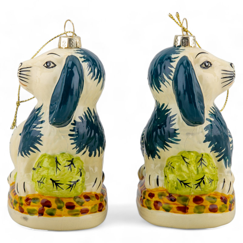 Pair of Pink Bunnies Glass Ornament, Blue