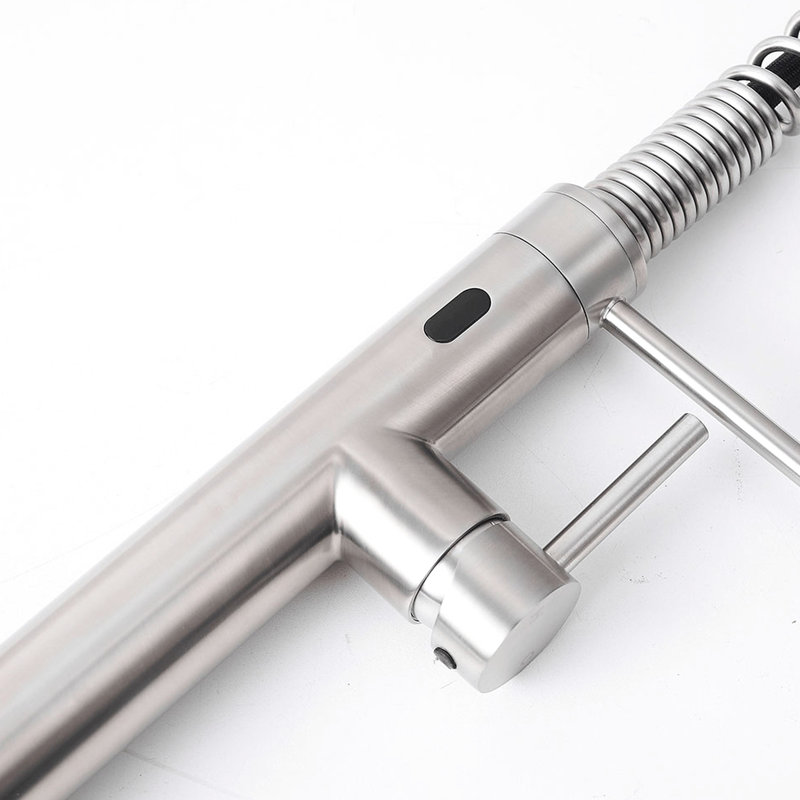 Robinet d'évier de cuisine sans contact avec détecteur de mouvement, poignée simple aspect nickel brossé, matériau en acier inoxydable