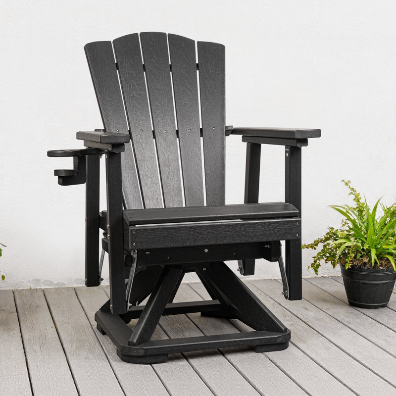Chaise de patio pivotante et coulissante noire Hdpe avec porte-gobelet, Noir, 1