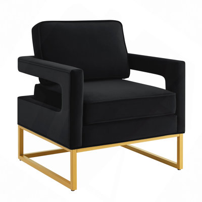 Accent Chair With Gold Metal Base , Cobb Upholstered Leisure Chair With Open Armrest, Armchair