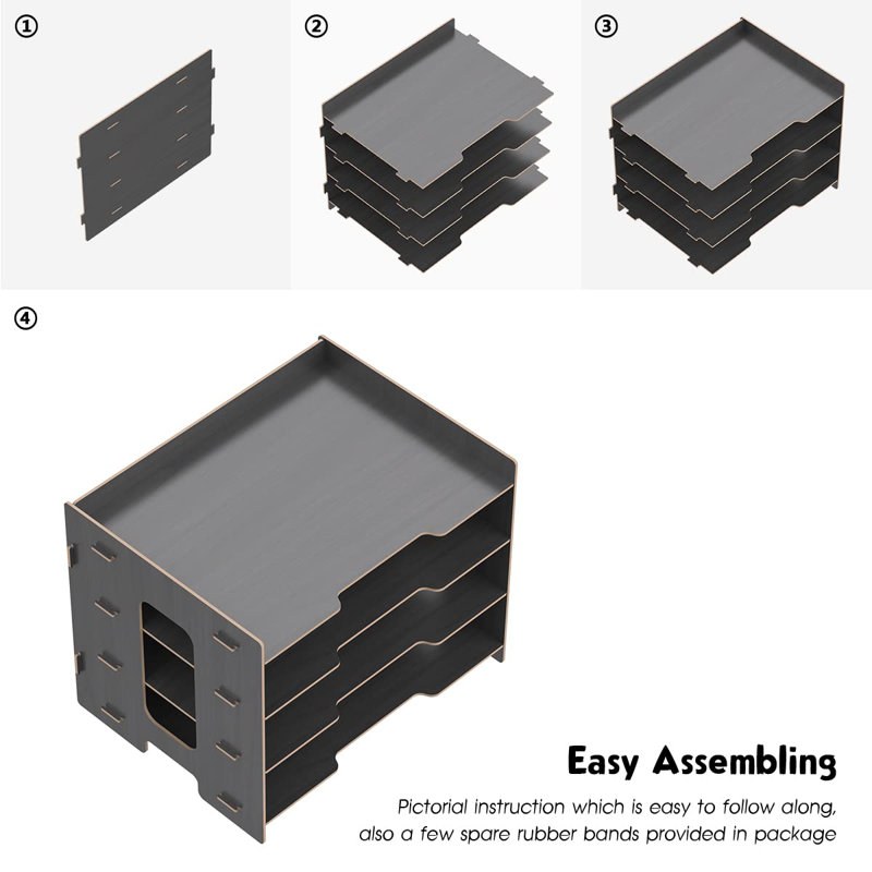 Lecenta Manufactured Wood File Organiser, Black