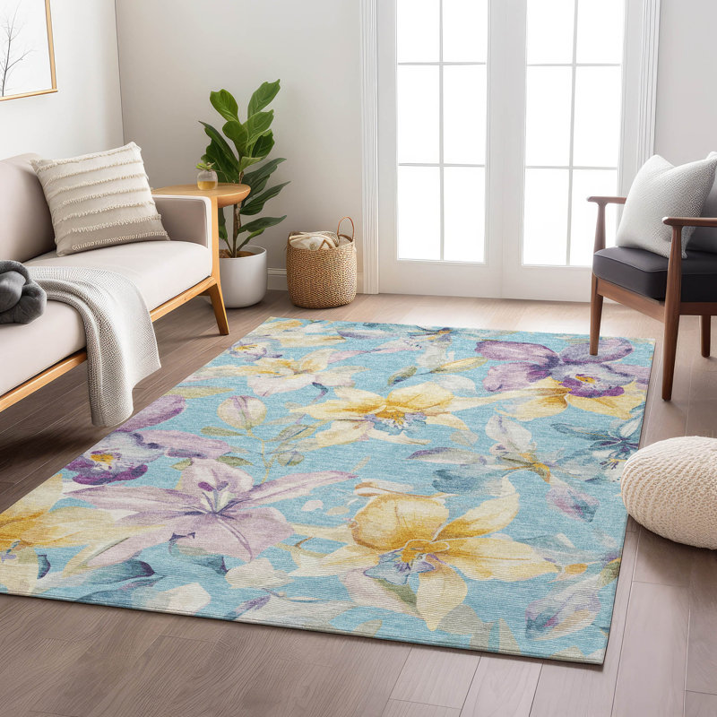 Machine Washable Indoor/Outdoor London ACN2262 Floral Rug, Rectangulaire 8 pi x 10 pi