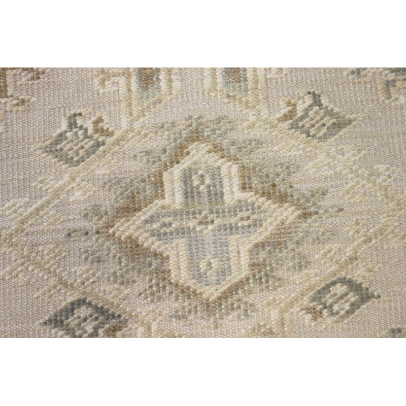 Oushak Hand-Knotted Beige/Green Wool Area Rug, Rectangle 10' 0'' X 13'11''